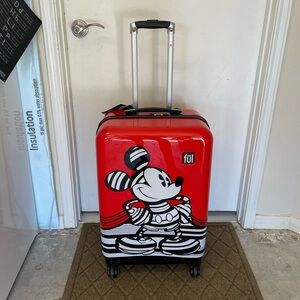NWT Mickey Suitcase Disney Luggage Mickey Mouse Stripes Black White Red White